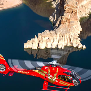 View of tour helicopter over Lake Powell, Arizona
