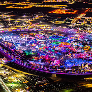 View of Electric Daisy Carnival from the air at Las Vegas Motor Speedway