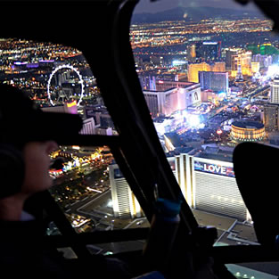 Views from cockpit of tour helicopter over Las Vegas Strip